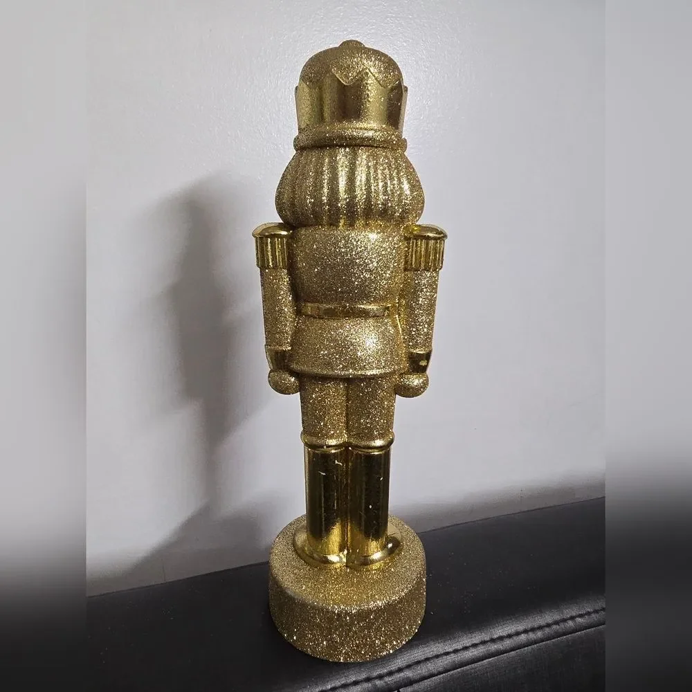 Set of two Gold Glittered Christmas Decorative Nutcrackers, 11.5 in H